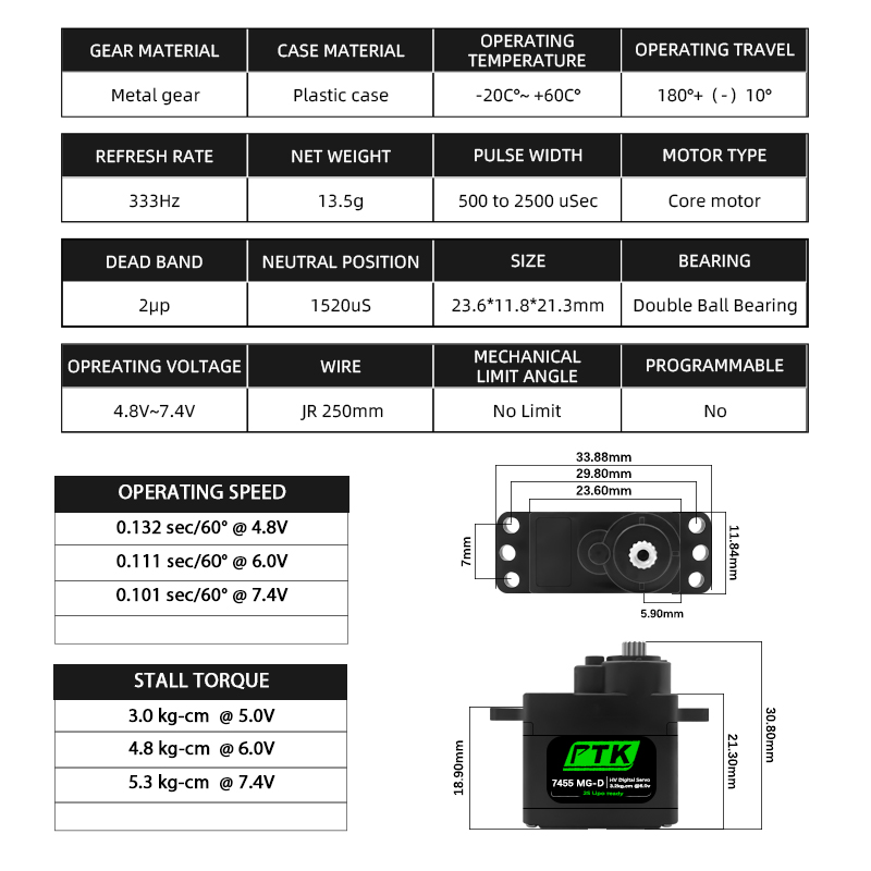Servo Digitale PTK 7455MG-D 12 - Rc Helicopter Parts recensione e prezzo